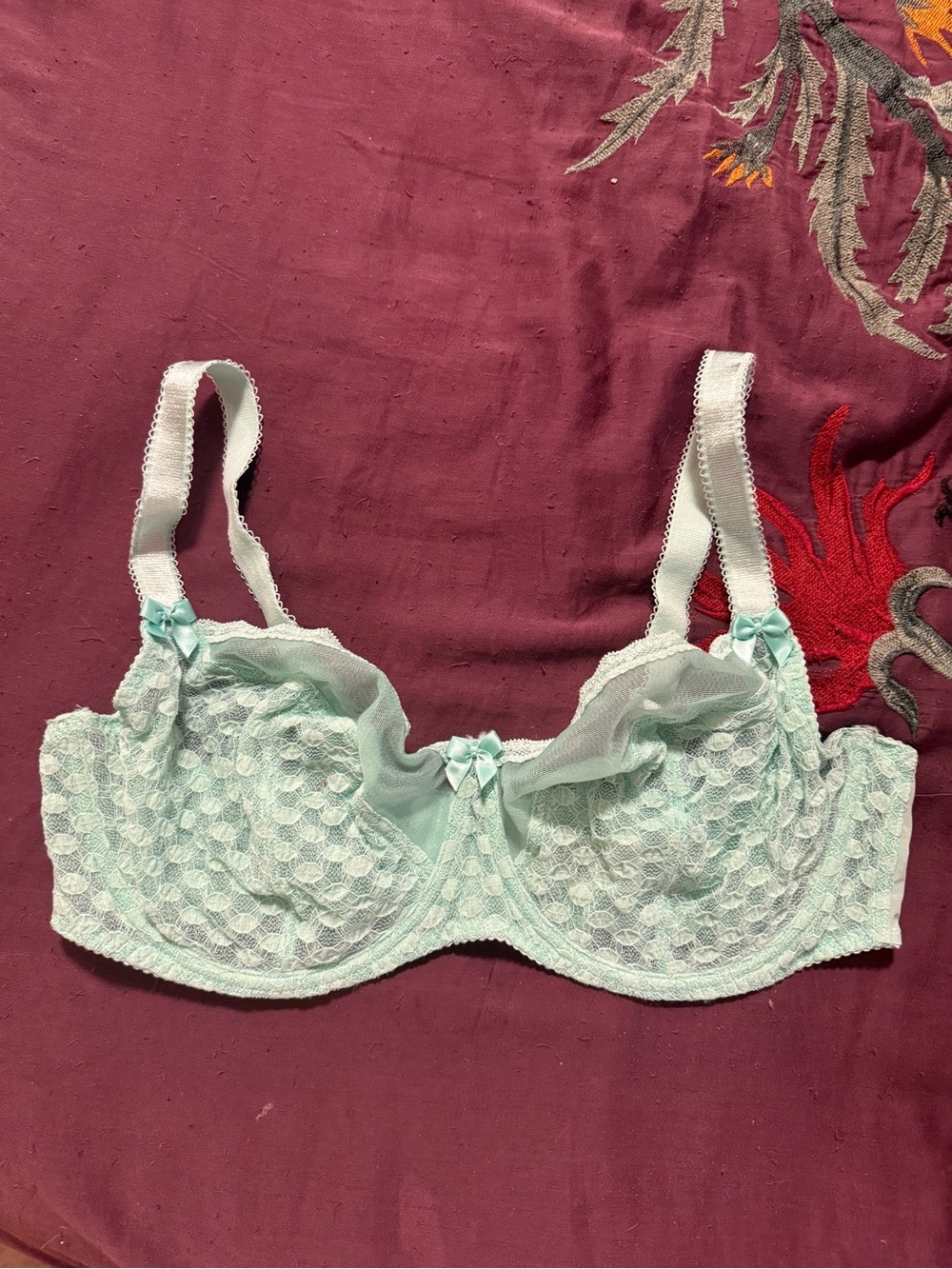 Curvy Kate Mint Lace “Dottie” Balcony Bra with Bow Accents